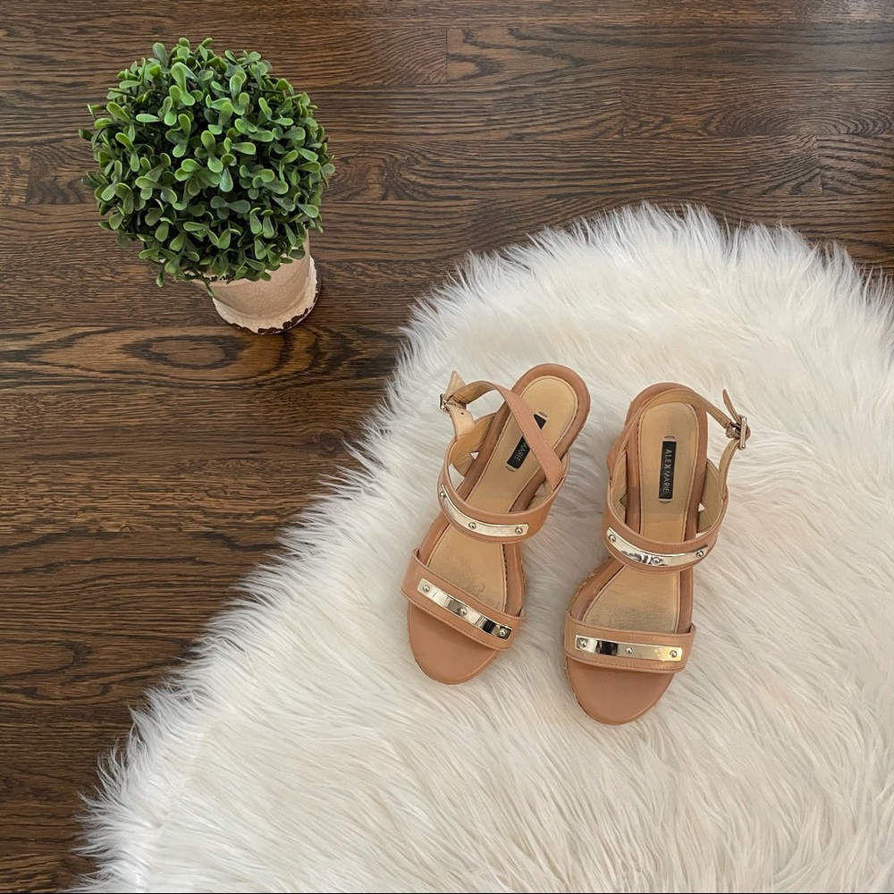 Nude Wedges with Gold Embellishments